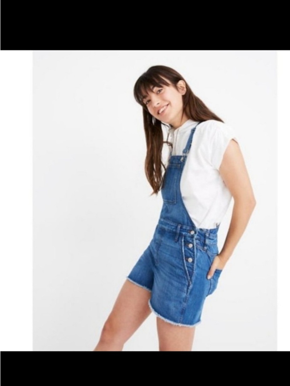 Madewell Mid-Blue Denim Short Overalls